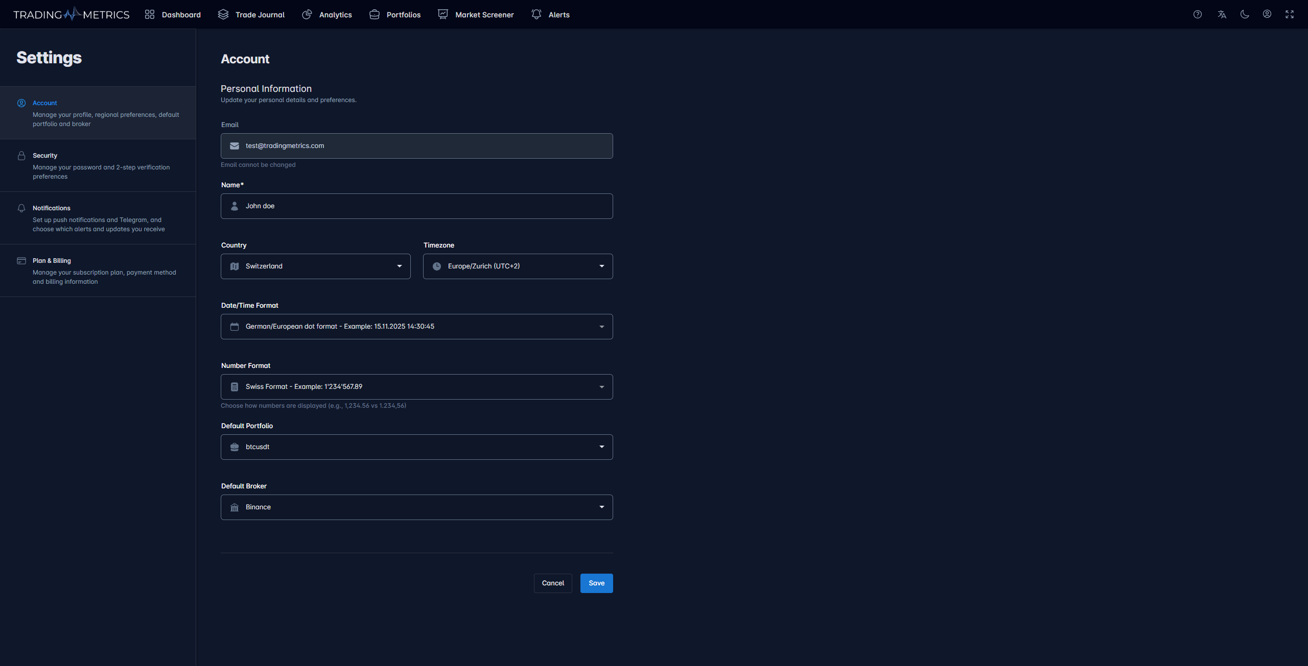 Account settings overview