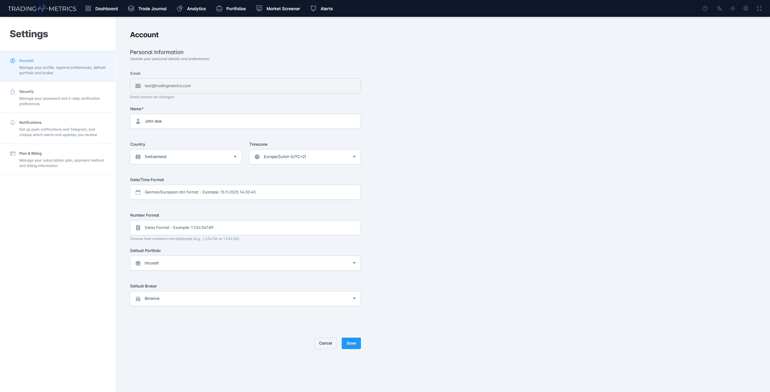 Account settings overview
