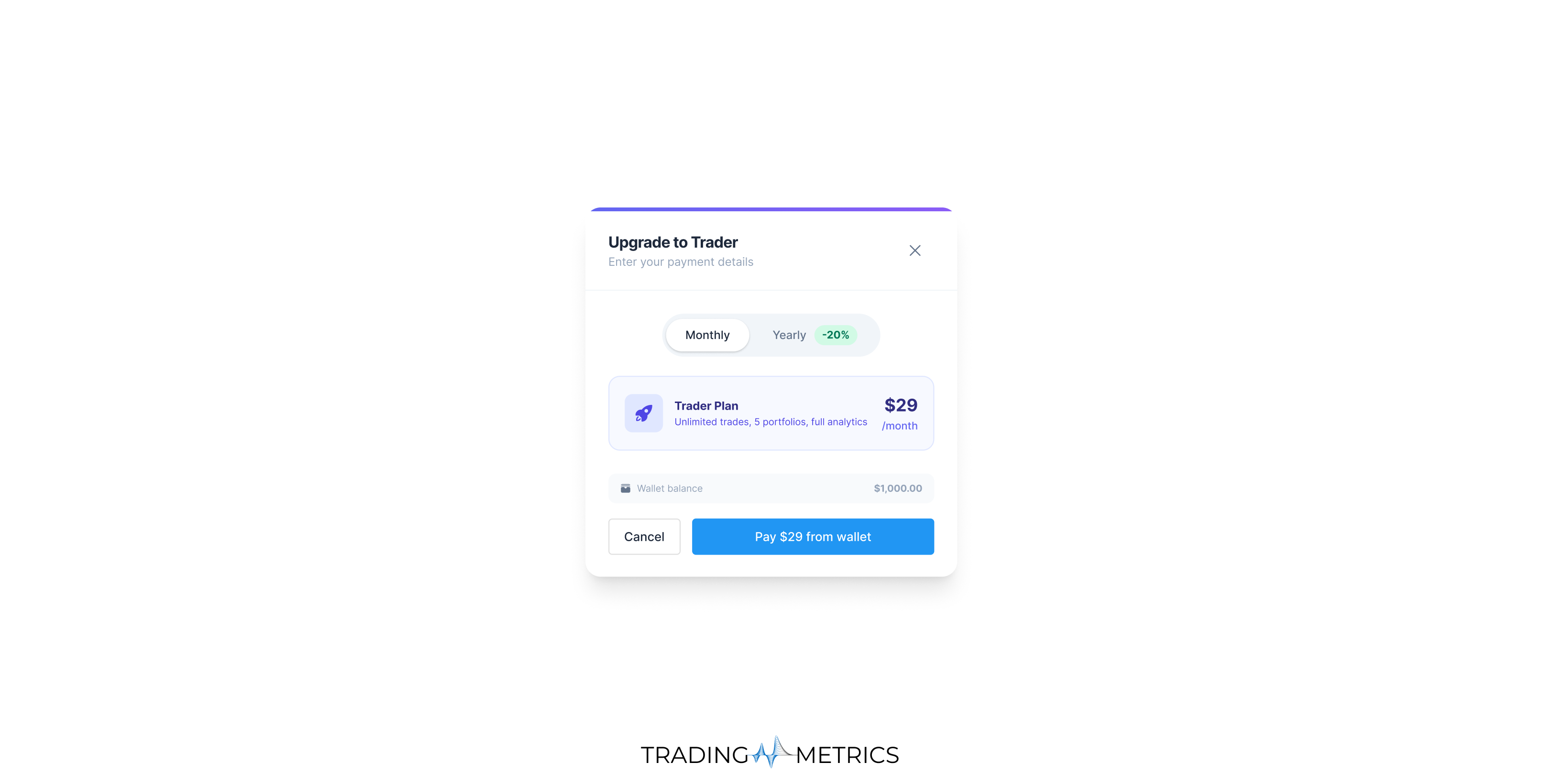 Trader upgrade checkout